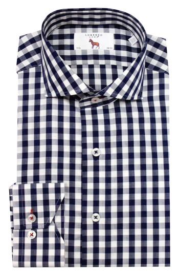 Men's Lorenzo Uomo Trim Fit Gingham Dress Shirt .5 - 34 - Blue