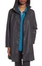 Women's Eileen Fisher Stretch Cotton A-line Jacket With Stowaway Hood, Size - Black