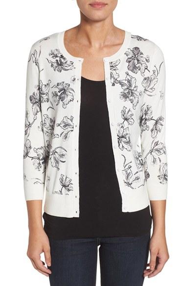 Women's Halogen Three Quarter Sleeve Crewneck Cardigan