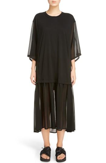 Women's Y's By Yohji Yamamoto Sheer Hem T-shirt Dress - Black