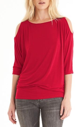 Petite Women's Michael Stars Cold Shoulder Tee, Size - Red