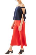 Women's Topshop Bardot Tie Sleeve Top Us (fits Like 0) - Blue