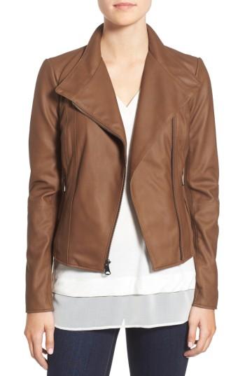 Women's Marc New York By Andrew Marc 'felix' Stand Collar Leather Jacket - Grey
