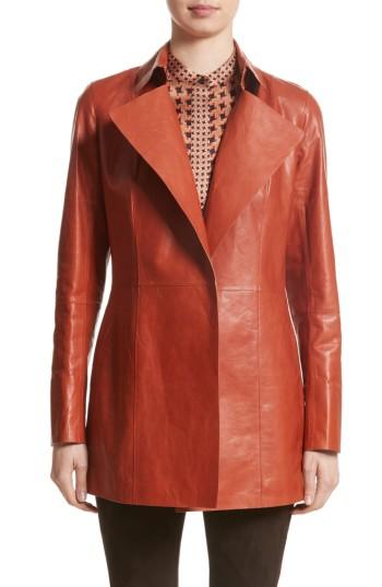 Women's Lafayette 148 New York Leather Trench - Orange