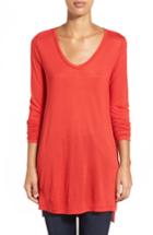 Petite Women's Halogen Long Sleeve Lightweight Tunic P - Red