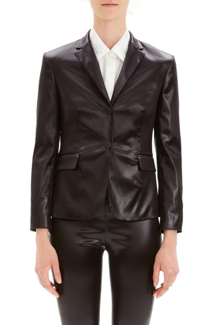 Women's Theory Faux Leather Shrunken Jacket - Brown