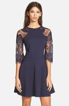 Women's Bb Dakota 'yale' Lace Panel Fit & Flare Dress - Blue