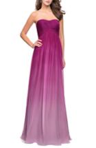 Women's La Femme Ruched Ombre Chiffon Strapless Gown - Purple