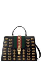 Gucci Maxi Sylvie Animal Stud Leather Shoulder Bag - Black