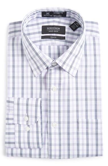 Men's Nordstrom Men's Shop Smartcare(tm) Trim Fit Plaid Dress Shirt .5 34/35 - Purple