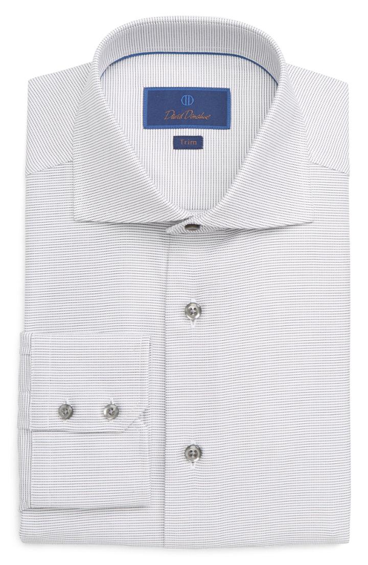 Men's David Donahue Trim Fit Stripe Dress Shirt .5 - 34/35 - Grey
