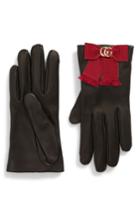 Women's Gucci Gg Grosgrain Bow Leather Gloves - Black