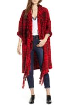 Women's Treasure & Bond Plaid Fringe Cardigan, Size - Black