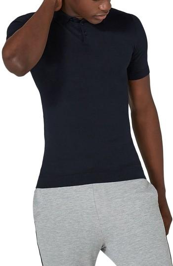 Men's Topman Marled Knit Polo - Blue