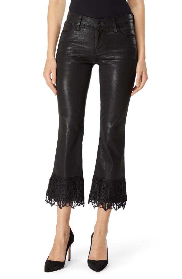 Women's J Brand Selena Lace Hem Coated Crop Bootcut Jeans - Black