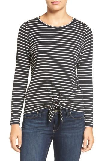 Women's Amour Vert 'melinda' Stripe Tie Hem Top - Black