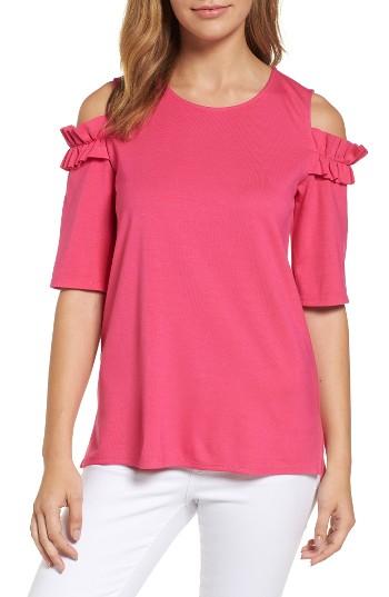 Women's Halogen Ruffle Cold Shoulder Tee - Pink