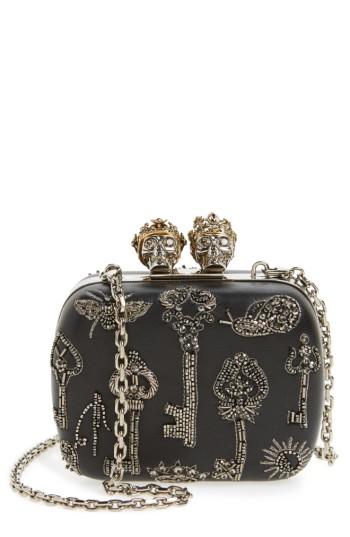 Alexander Mcqueen Embellished Kiss Lock Mini Clutch - Black