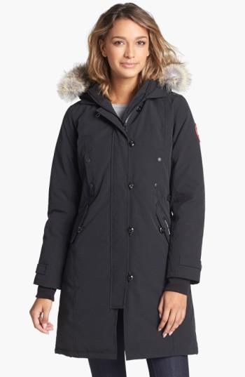 Women's Canada Goose Kensington Slim Fit Down Parka With Genuine Coyote Fur Trim, Size - Black