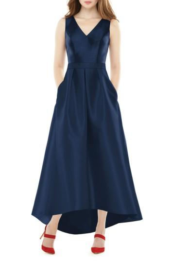 Women's Alfred Sung High/low Sateen Twill Gown - Blue