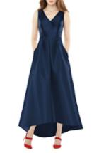 Women's Alfred Sung High/low Sateen Twill Gown - Blue