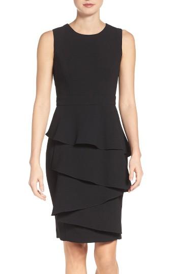 Women's Eliza J Ella Cascade Crepe Sheath Dress - Black