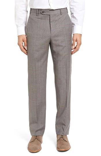 Men's Zanella Devon Flat Front Plaid Wool Trousers