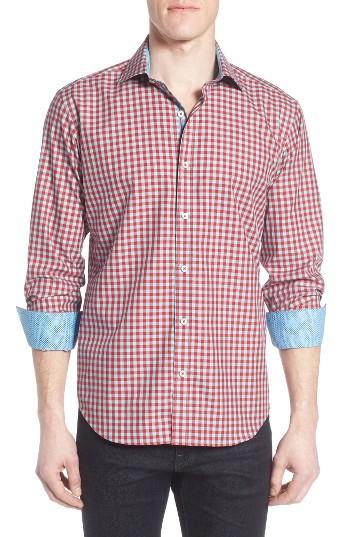 Men's Bugatchi Shaped Fit Gingham Sport Shirt - Red