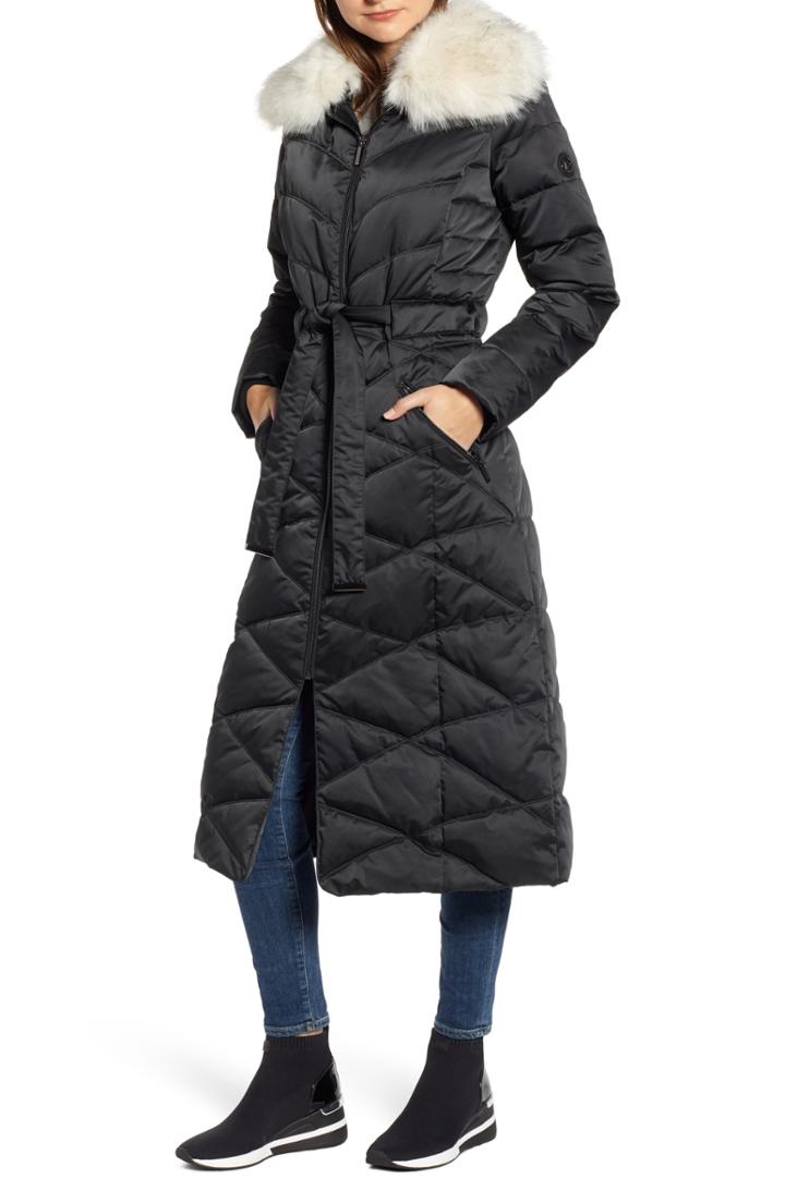 Women's Bernardo Maxi Heavy Puffer Jacket With Faux Fur Trim - Black