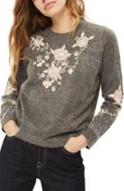 Women's Topshop Beaded Embroidered Sweater Us (fits Like 0) - Grey