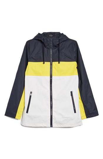 Women's Topshop Colorblock Rain Mac Jacket Us (fits Like 0) - Blue
