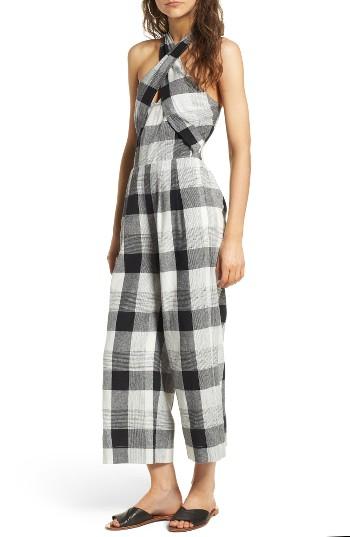 Women's Moon River Plaid Halter Jumpsuit - Black