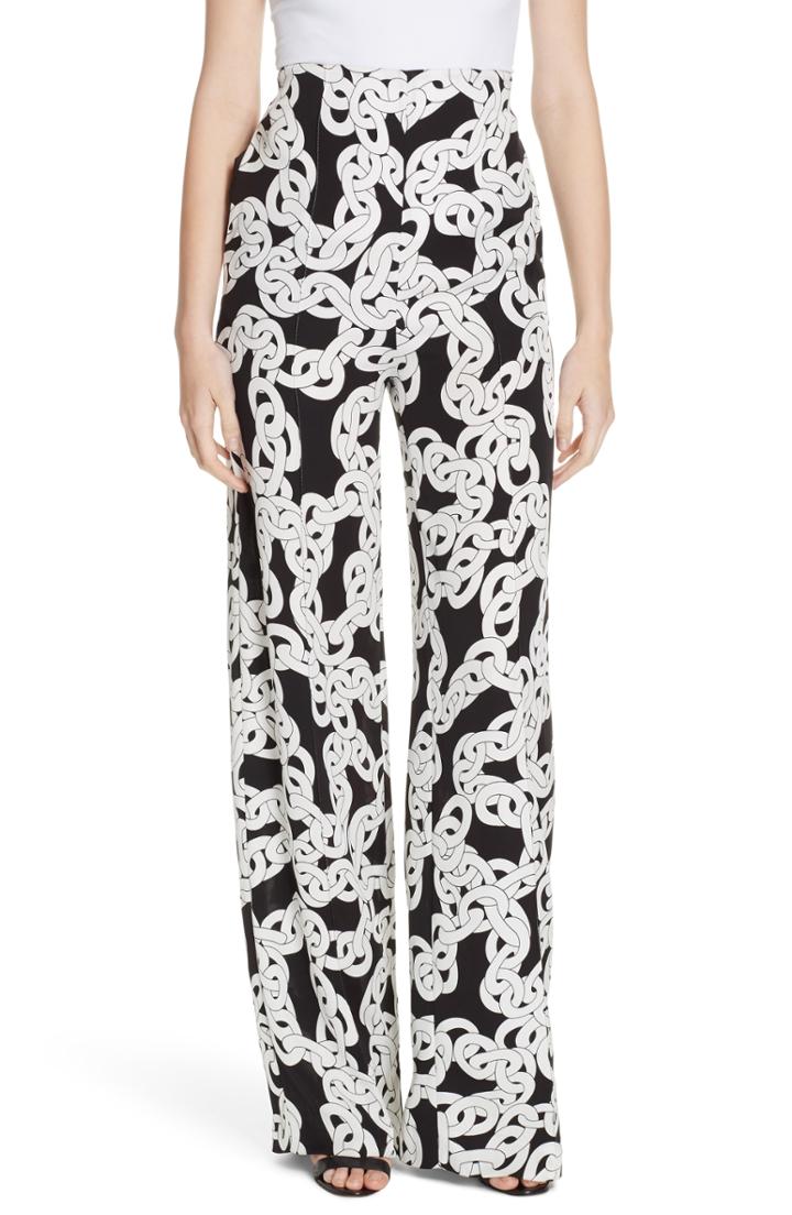 Women's Dvf Erica Chain Print Wide Leg Pants - Black
