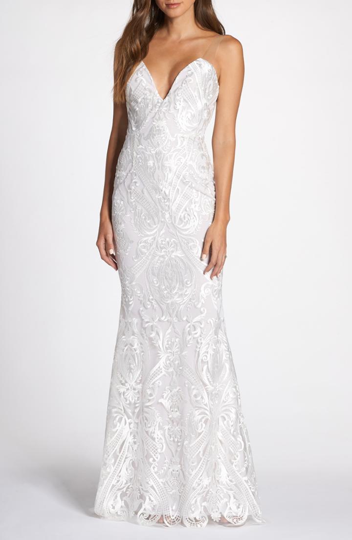 Women's Noel And Jean By Katie May My Lady Embroidered Illusion Strapless Wedding Dress - Ivory