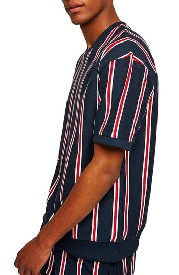 Men's Topman Stripe V-neck T-shirt - Blue