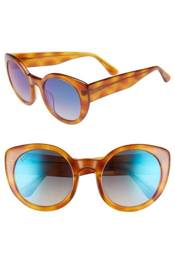 Women's Diff Luna 54mm Polarized Round Sunglasses - Honey Tortoise/ Blue