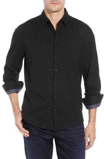 Men's Stone Rose Trim Fit Basketweave Sport Shirt - Black