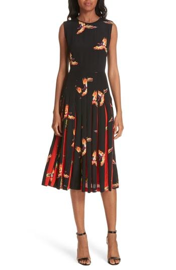 Women's Dvf Talita Bird Print Silk Dress - Black