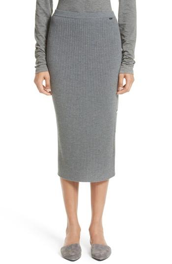 Women's St. John Collection Side Placket Rib Knit Skirt, Size - Grey