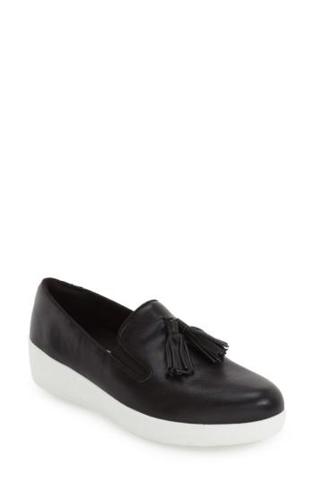 Women's Fitflop(tm) Tassle 'superskate' Wedge Sneaker M - Black