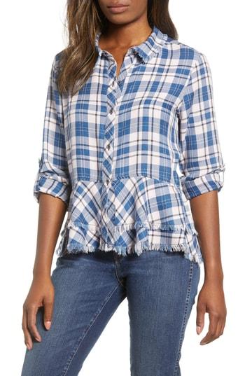 Women's Billy T Lace Back Plaid Shirt - Blue