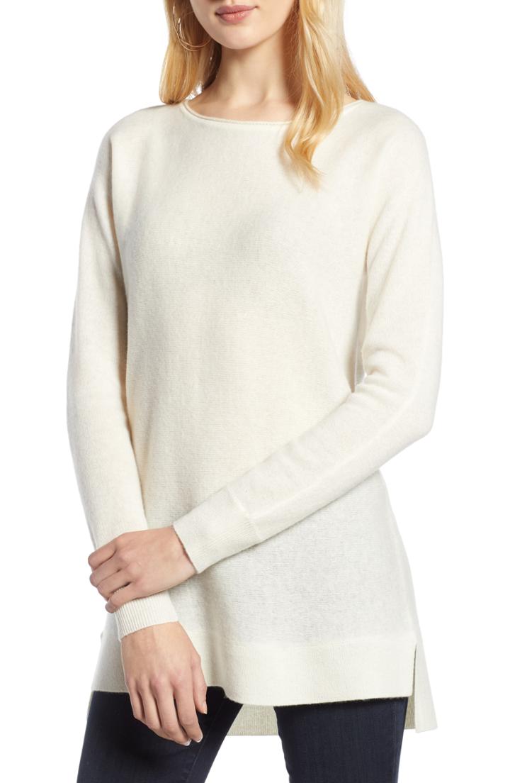 Women's Halogen High/low Wool & Cashmere Tunic Sweater - Ivory