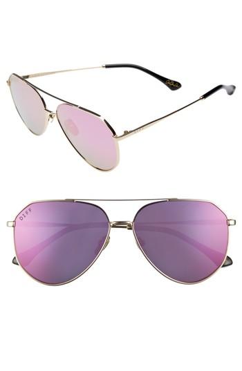 Women's Diff X Jessie James Decker Dash 61mm Polarized Aviator Sunglasses - Matte Black/ Blue