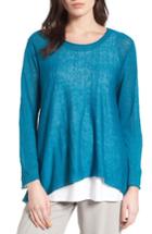Women's Eileen Fisher Organic Linen Blend Swing Sweater - Blue/green
