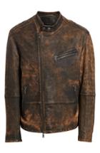 Men's John Varvatos Star Usa Distressed Leather Moto Jacket - Brown