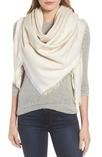 Women's Tory Burch Traveler Logo Jacquard Wool & Silk Scarf, Size - Ivory