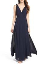 Women's Lulus V-neck Chiffon Gown - Blue