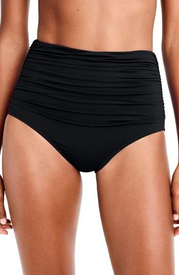 Women's J.crew Ruched High Waist Bikini Bottoms, Size - Black