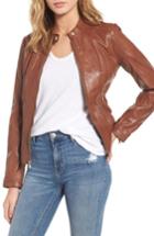 Women's Guess Collarless Leather Moto Jacket - Brown