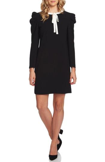Women's Cece Puff Sleeve Tie Neck Dress - Black